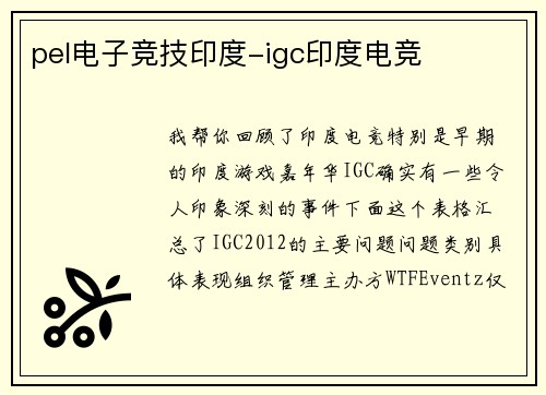 pel电子竞技印度-igc印度电竞